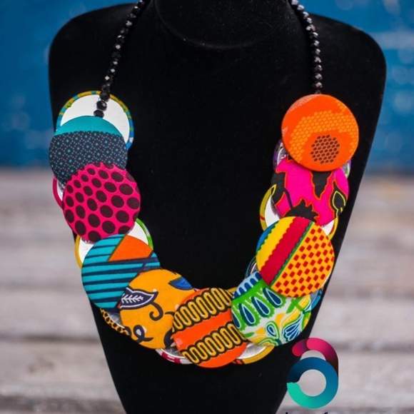 Accessories - Button Necklace-Print Fabric